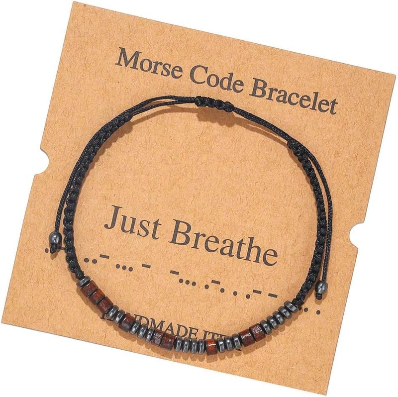 RINTOLER Store Morse Code Bracelets for Women Men Gifts for Her Best Friend Funny Inspirational Bracelets for Women Jewelry Adjustable Silk Beaded Wrap Bracelet - Image 1